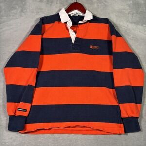Barbarian Rugby Polo Shirt Mens S Orange Navy Stripe Hobart Long Sleeve
